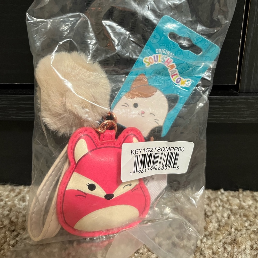 Fifi the fox squishmallow puff Pom keychain with wristlet strap NWT